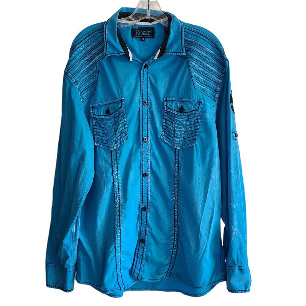 Roar Men’s Turquoise Blue Long-Sleeve Button-Down Shirt